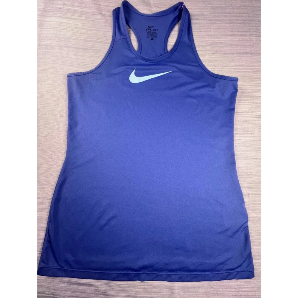 Nike Dri-FIT Womens Racerback Tank Top Blue Swoosh Logo Gym Athletic XL